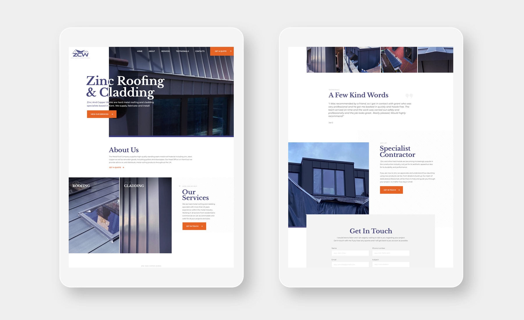 Specialist Roof Contractor One Page Website